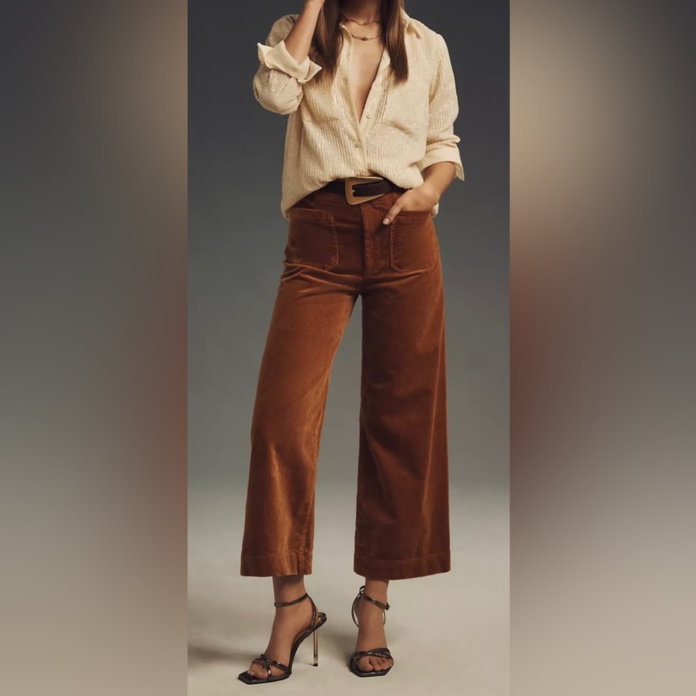 ‘Rhythm’ Corduroy Burnt Orange Cropped Pants, Size 4 (USA)